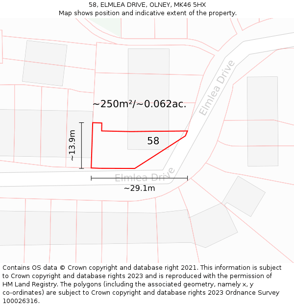 58, ELMLEA DRIVE, OLNEY, MK46 5HX: Plot and title map