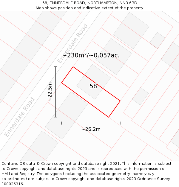 58, ENNERDALE ROAD, NORTHAMPTON, NN3 6BD: Plot and title map