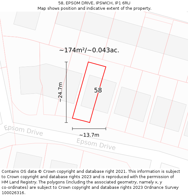 58, EPSOM DRIVE, IPSWICH, IP1 6RU: Plot and title map