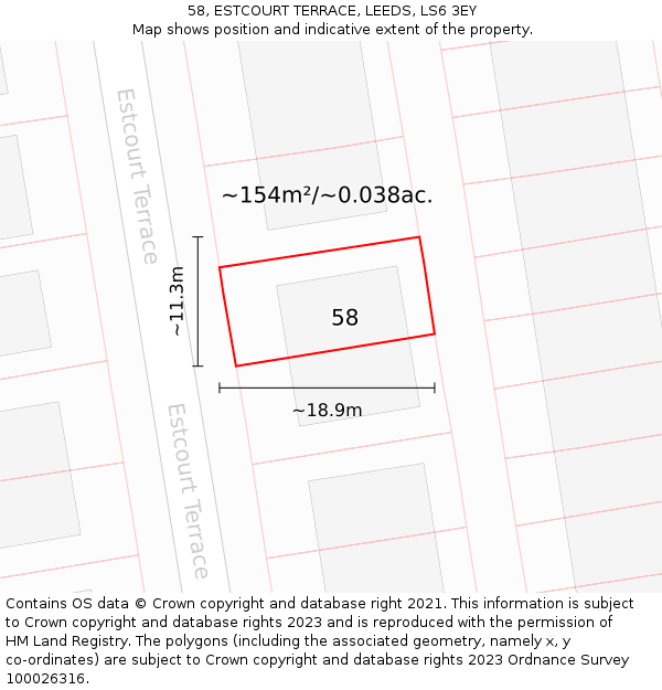 58, ESTCOURT TERRACE, LEEDS, LS6 3EY: Plot and title map