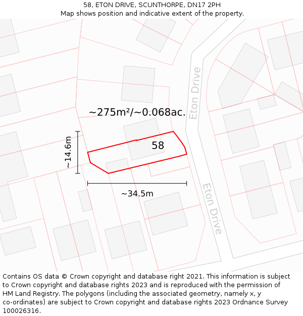 58, ETON DRIVE, SCUNTHORPE, DN17 2PH: Plot and title map