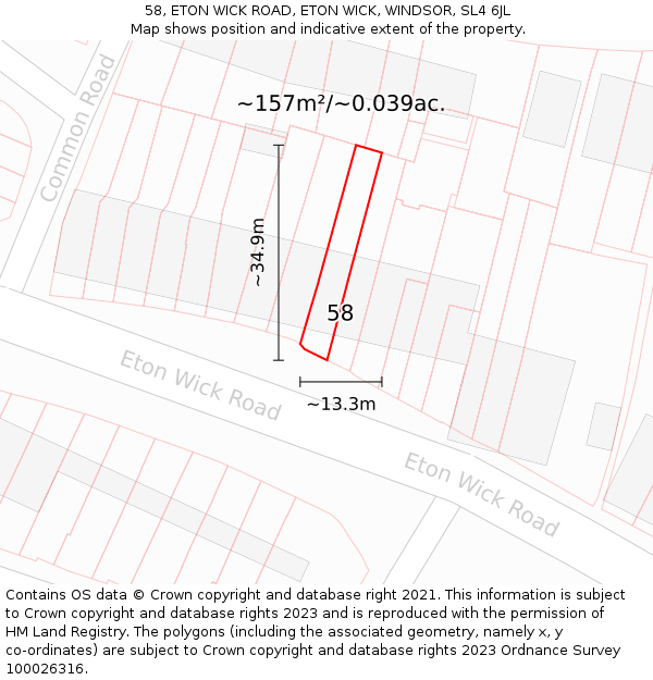 58, ETON WICK ROAD, ETON WICK, WINDSOR, SL4 6JL: Plot and title map