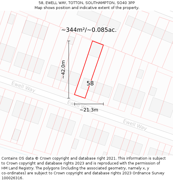 58, EWELL WAY, TOTTON, SOUTHAMPTON, SO40 3PP: Plot and title map