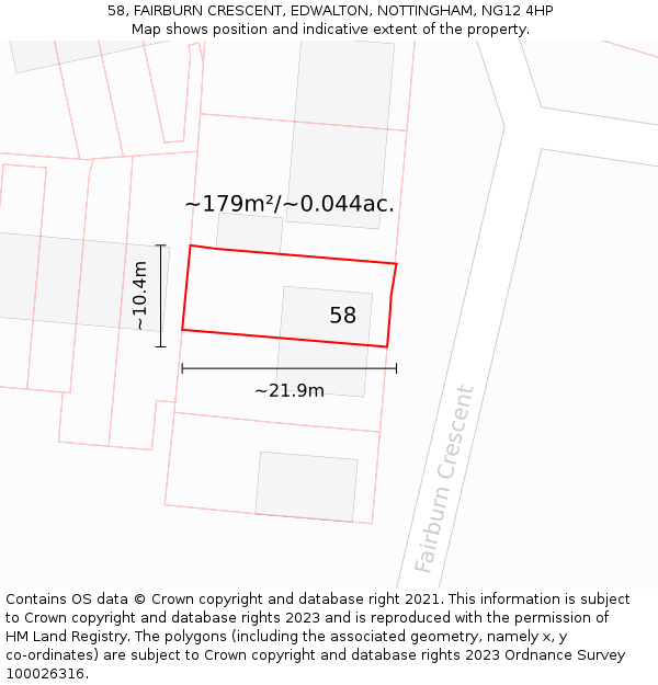 58, FAIRBURN CRESCENT, EDWALTON, NOTTINGHAM, NG12 4HP: Plot and title map