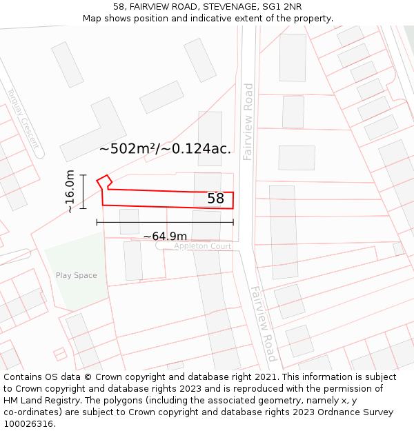 58, FAIRVIEW ROAD, STEVENAGE, SG1 2NR: Plot and title map