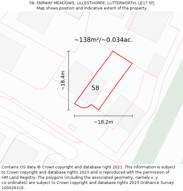 58, FAIRWAY MEADOWS, ULLESTHORPE, LUTTERWORTH, LE17 5FJ: Plot and title map