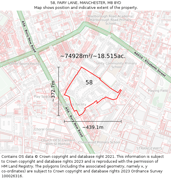 58, FAIRY LANE, MANCHESTER, M8 8YD: Plot and title map