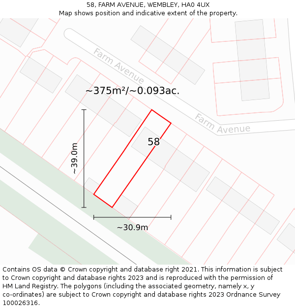 58, FARM AVENUE, WEMBLEY, HA0 4UX: Plot and title map