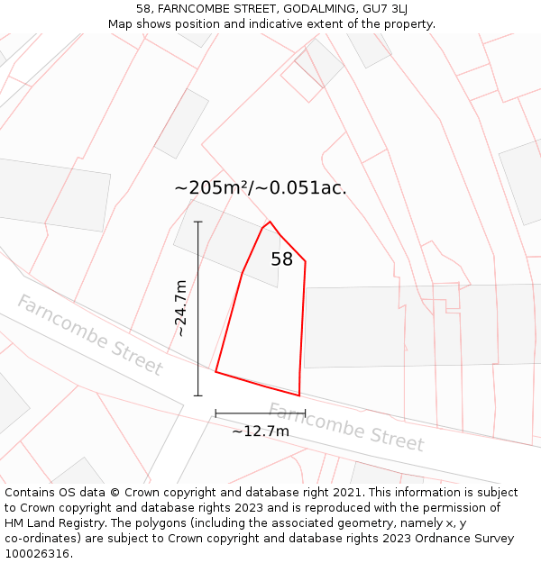 58, FARNCOMBE STREET, GODALMING, GU7 3LJ: Plot and title map