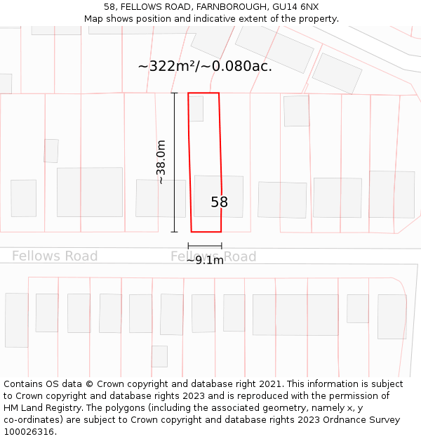 58, FELLOWS ROAD, FARNBOROUGH, GU14 6NX: Plot and title map