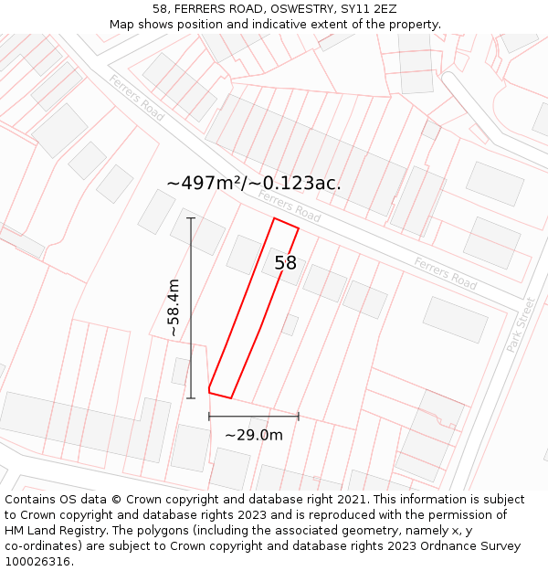 58, FERRERS ROAD, OSWESTRY, SY11 2EZ: Plot and title map