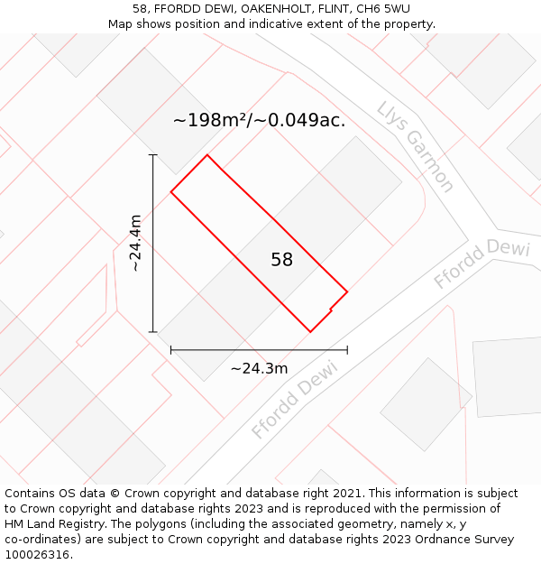 58, FFORDD DEWI, OAKENHOLT, FLINT, CH6 5WU: Plot and title map