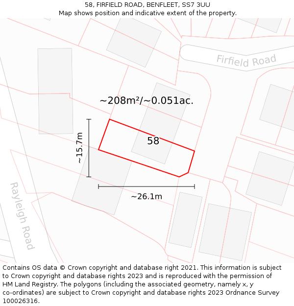 58, FIRFIELD ROAD, BENFLEET, SS7 3UU: Plot and title map