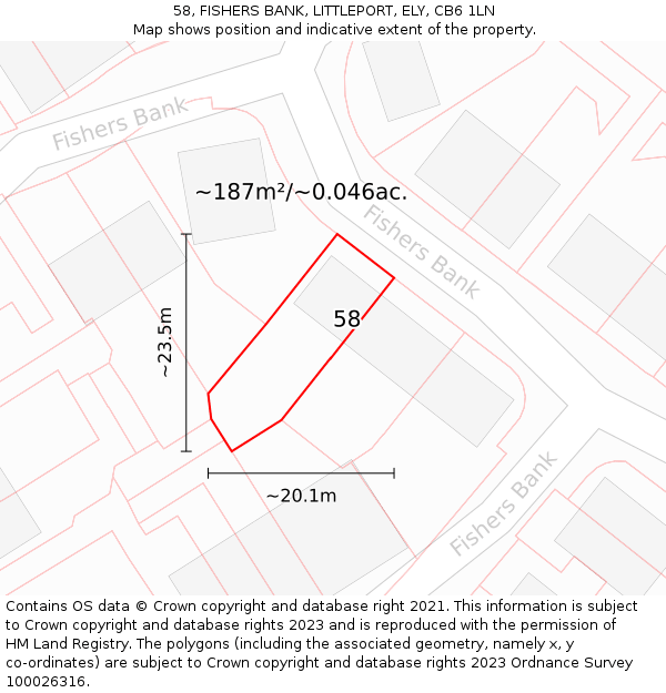 58, FISHERS BANK, LITTLEPORT, ELY, CB6 1LN: Plot and title map