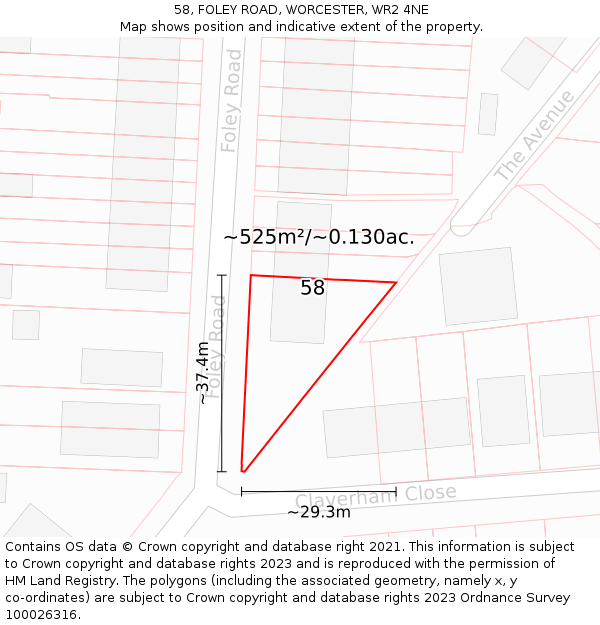 58, FOLEY ROAD, WORCESTER, WR2 4NE: Plot and title map