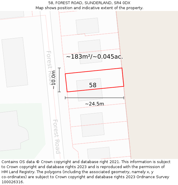 58, FOREST ROAD, SUNDERLAND, SR4 0DX: Plot and title map