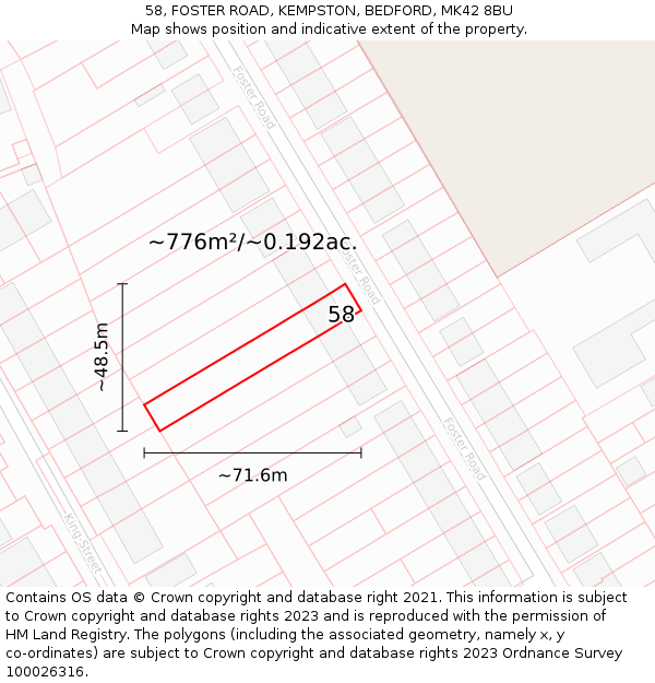 58, FOSTER ROAD, KEMPSTON, BEDFORD, MK42 8BU: Plot and title map