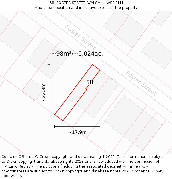 58, FOSTER STREET, WALSALL, WS3 1LH: Plot and title map