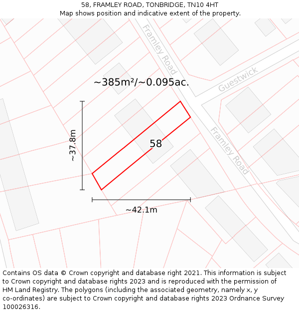 58, FRAMLEY ROAD, TONBRIDGE, TN10 4HT: Plot and title map