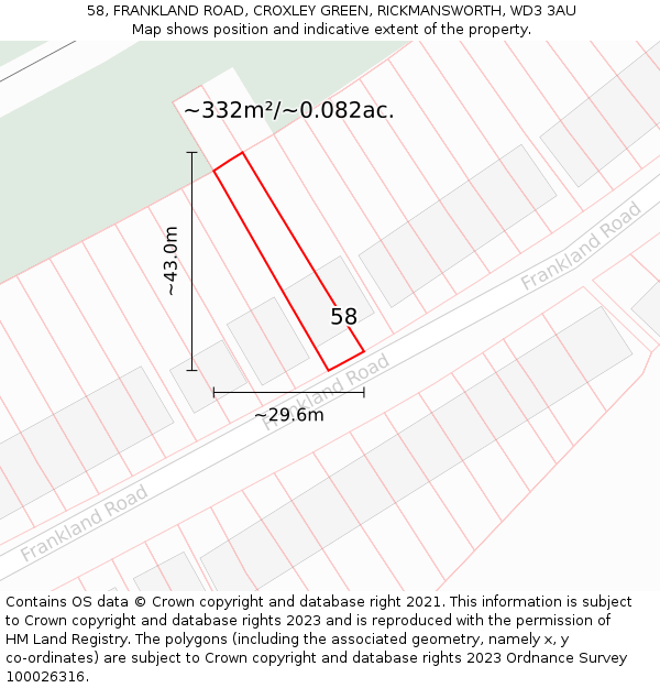 58, FRANKLAND ROAD, CROXLEY GREEN, RICKMANSWORTH, WD3 3AU: Plot and title map