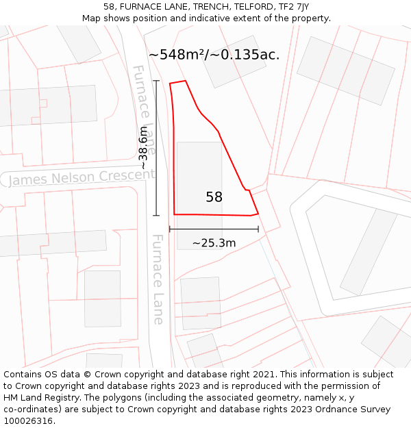 58, FURNACE LANE, TRENCH, TELFORD, TF2 7JY: Plot and title map