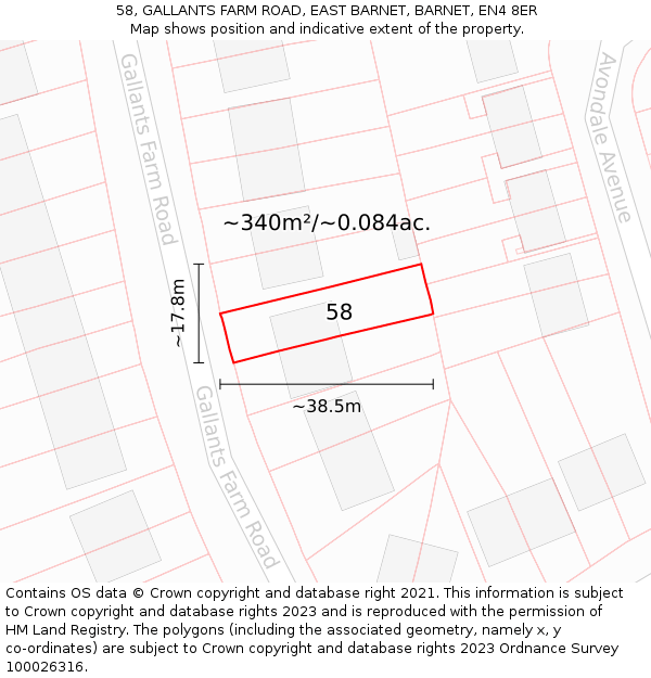 58, GALLANTS FARM ROAD, EAST BARNET, BARNET, EN4 8ER: Plot and title map