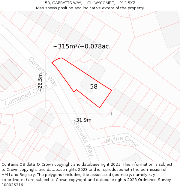 58, GARRATTS WAY, HIGH WYCOMBE, HP13 5XZ: Plot and title map