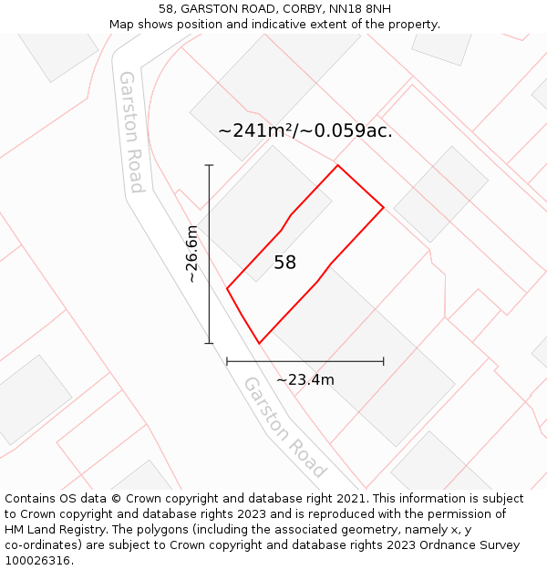 58, GARSTON ROAD, CORBY, NN18 8NH: Plot and title map