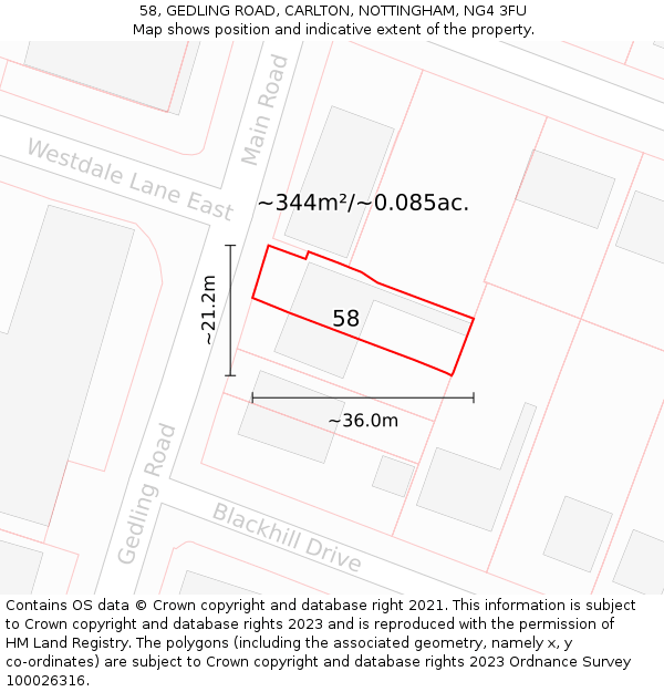 58, GEDLING ROAD, CARLTON, NOTTINGHAM, NG4 3FU: Plot and title map