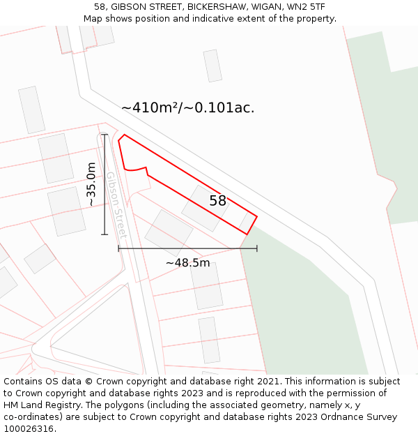 58, GIBSON STREET, BICKERSHAW, WIGAN, WN2 5TF: Plot and title map