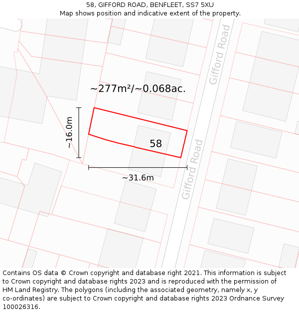 58, GIFFORD ROAD, BENFLEET, SS7 5XU: Plot and title map