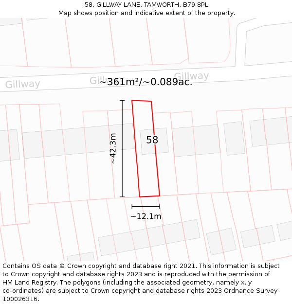 58, GILLWAY LANE, TAMWORTH, B79 8PL: Plot and title map