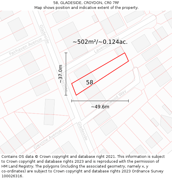 58, GLADESIDE, CROYDON, CR0 7RF: Plot and title map