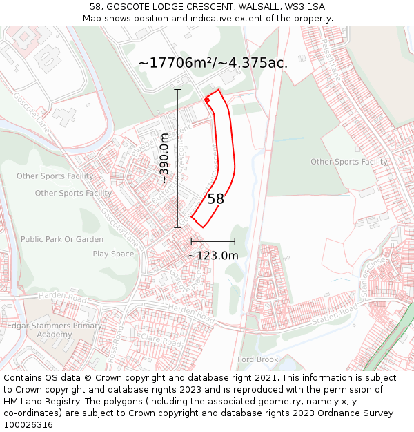 58, GOSCOTE LODGE CRESCENT, WALSALL, WS3 1SA: Plot and title map