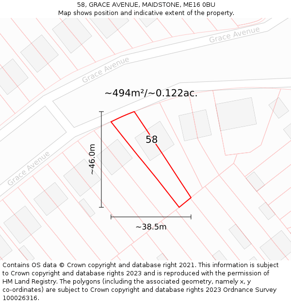 58, GRACE AVENUE, MAIDSTONE, ME16 0BU: Plot and title map
