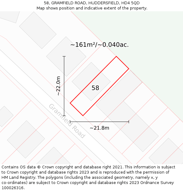 58, GRAMFIELD ROAD, HUDDERSFIELD, HD4 5QD: Plot and title map