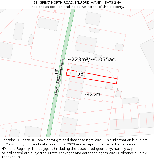 58, GREAT NORTH ROAD, MILFORD HAVEN, SA73 2NA: Plot and title map