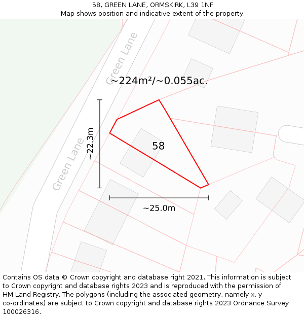 58, GREEN LANE, ORMSKIRK, L39 1NF: Plot and title map