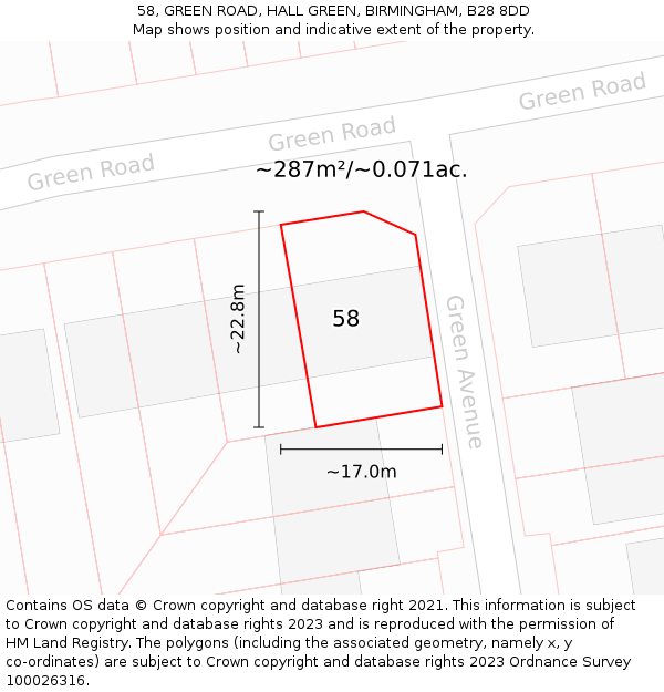 58, GREEN ROAD, HALL GREEN, BIRMINGHAM, B28 8DD: Plot and title map