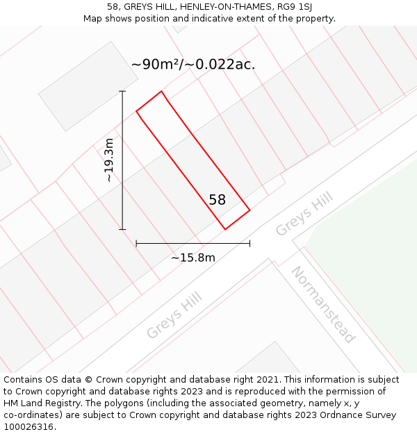 58, GREYS HILL, HENLEY-ON-THAMES, RG9 1SJ: Plot and title map