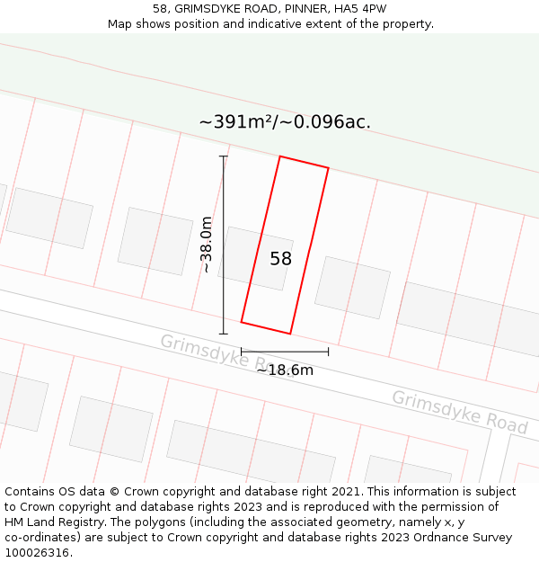 58, GRIMSDYKE ROAD, PINNER, HA5 4PW: Plot and title map