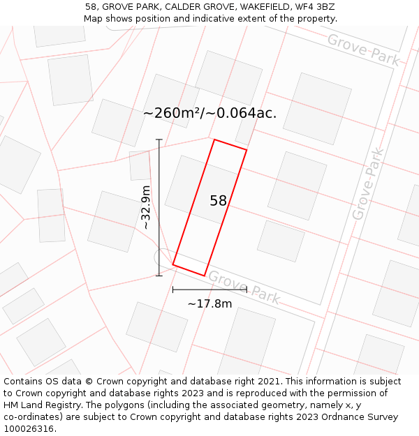 58, GROVE PARK, CALDER GROVE, WAKEFIELD, WF4 3BZ: Plot and title map