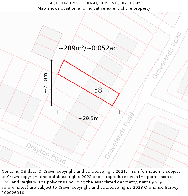 58, GROVELANDS ROAD, READING, RG30 2NY: Plot and title map