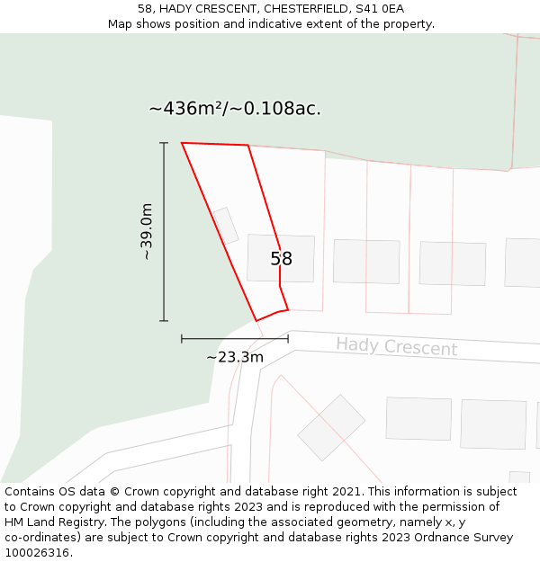 58, HADY CRESCENT, CHESTERFIELD, S41 0EA: Plot and title map