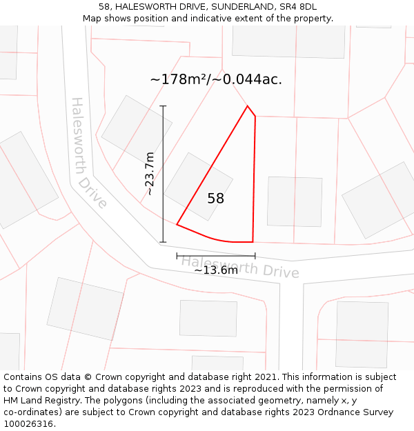 58, HALESWORTH DRIVE, SUNDERLAND, SR4 8DL: Plot and title map