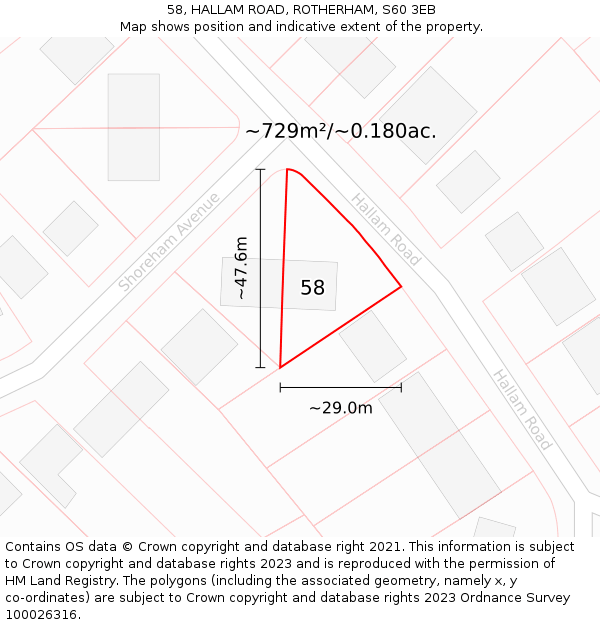 58, HALLAM ROAD, ROTHERHAM, S60 3EB: Plot and title map