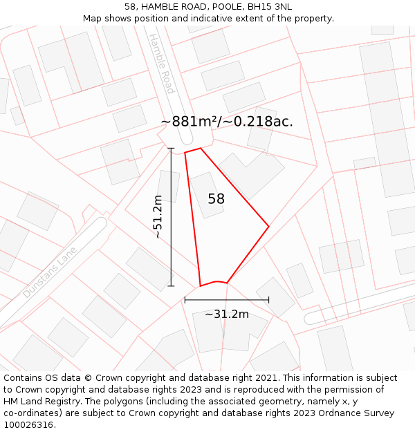 58, HAMBLE ROAD, POOLE, BH15 3NL: Plot and title map