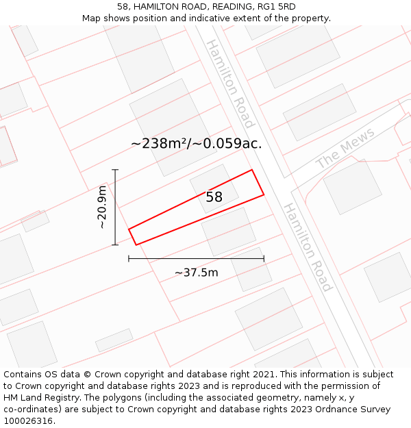 58, HAMILTON ROAD, READING, RG1 5RD: Plot and title map