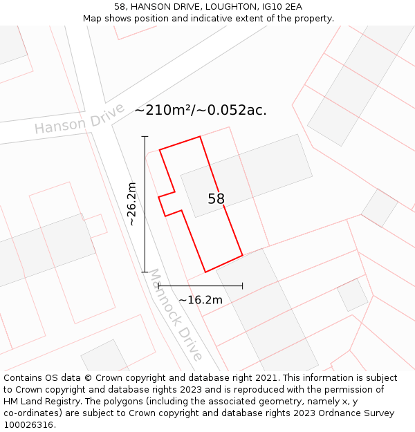 58, HANSON DRIVE, LOUGHTON, IG10 2EA: Plot and title map