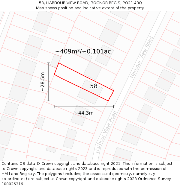 58, HARBOUR VIEW ROAD, BOGNOR REGIS, PO21 4RQ: Plot and title map